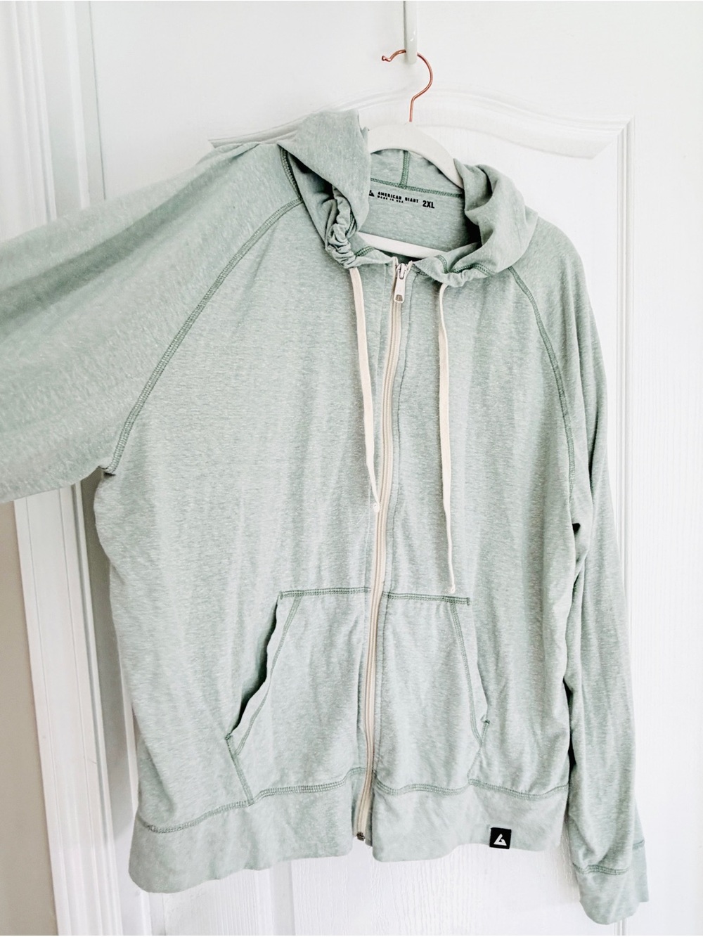 Men’s American Giant Light Mint Green Heather Full-Zip Hooded Sweatshirt 2X - Picture 3 of 14